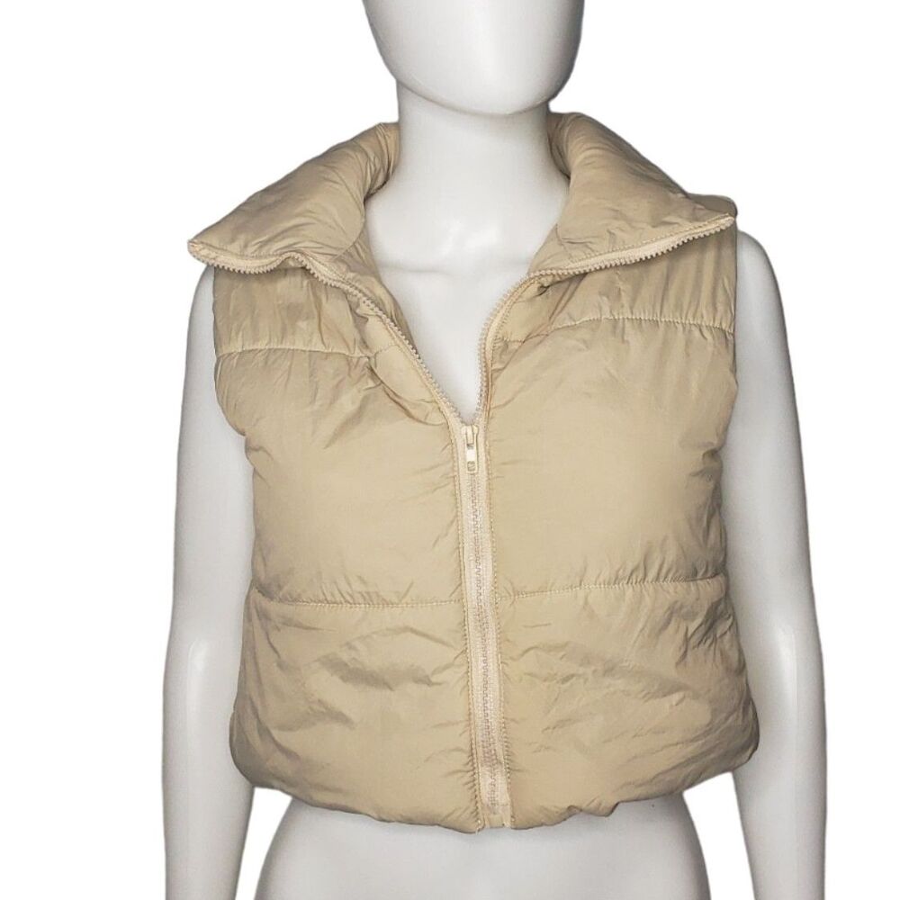 SHEIN Tan Cropped Puffer Vest Jacket Coat Womens Size Small